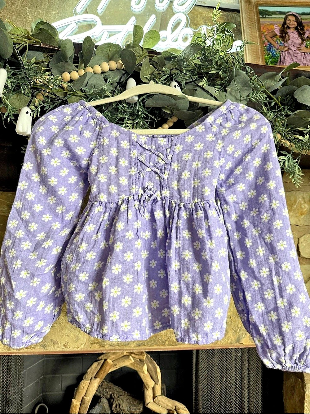 Wonder Nation Girls Floral Long Sleeve Blouse Size Medium 7/8Like New